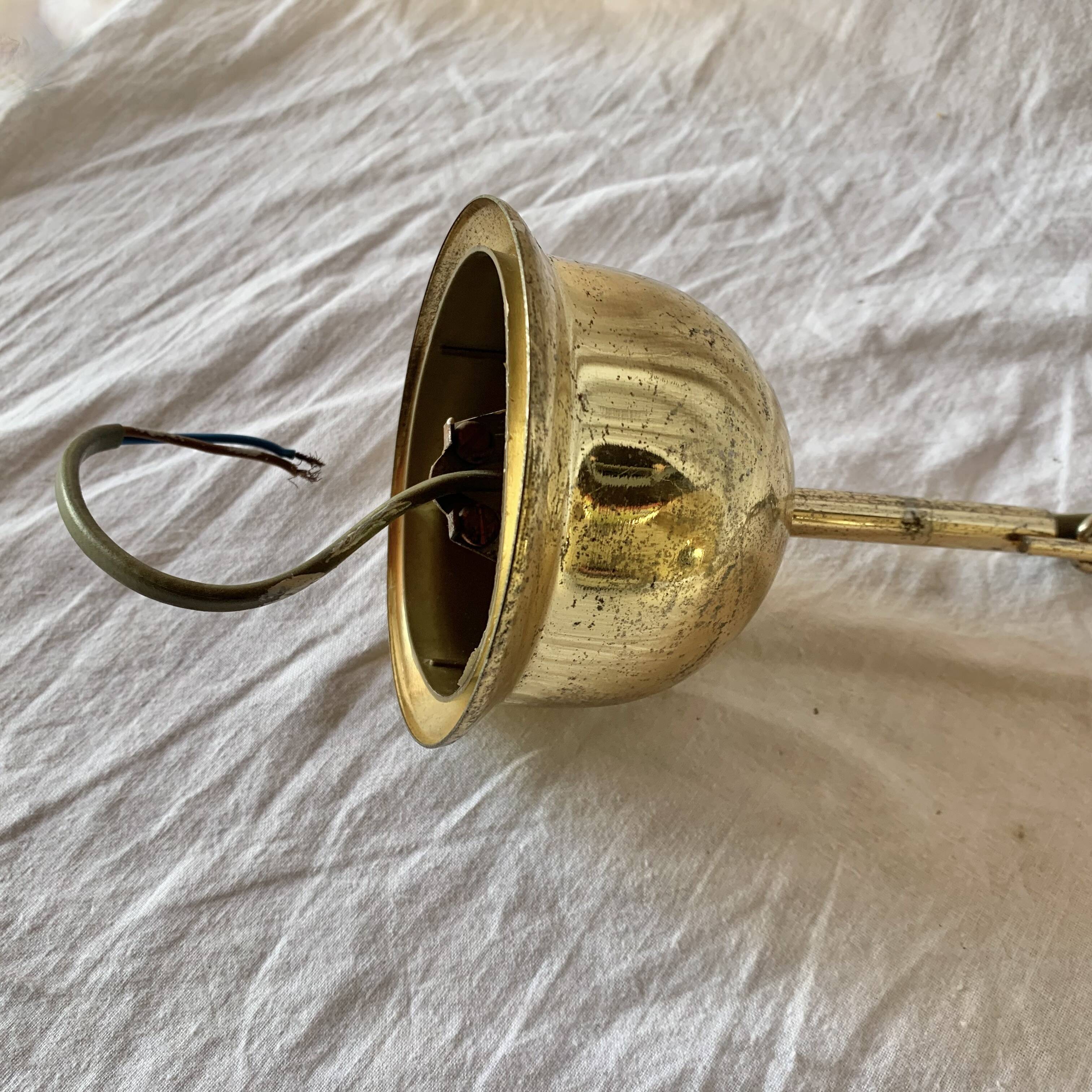 Vintage pendant light in gold metal and white opaline