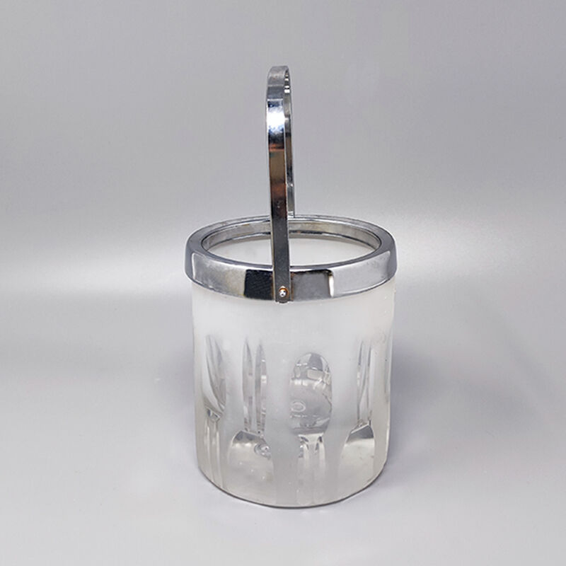 Ice Bucket with 6 Glasses in Hand Cut Lead Crystal by Kristal. Made in Italy 1960