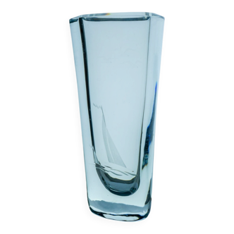Etched glass vase with nautical theme from Strömbergshyttan, Sweden