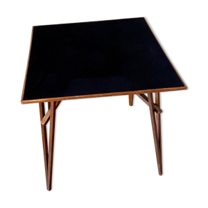Table de jeu pliante Waring et Gillow Ltd. en bois foncé et feutrine noire années 1930' ? 71 x 71 cm
