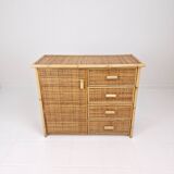 Commode ou crédence italienne en bambou et rotin, années 1980