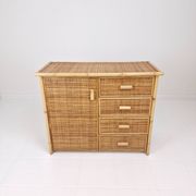 Italian Bamboo and Rattan Chest of Drawers or Credenza, 1980s