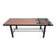 Vintage coffee table in ceramic, wood, and metal.