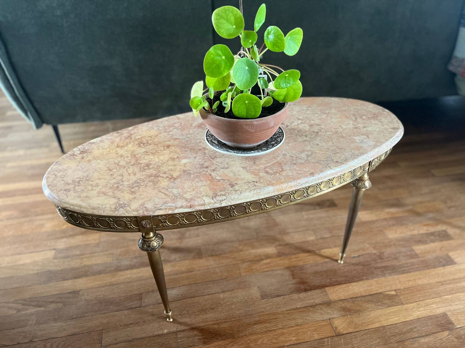 Table basse marbre onyx et laiton vintage
