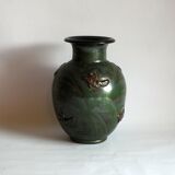 Art Deco Stoneware Vase with Fish Reliëf by Roger Guerin, Belgium, 1920s