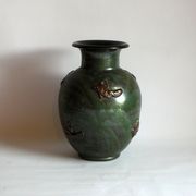 Art Deco Stoneware Vase with Fish Reliëf by Roger Guerin, Belgium, 1920s