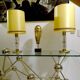 Pair Large Vintage Lamps, Glass & Brass