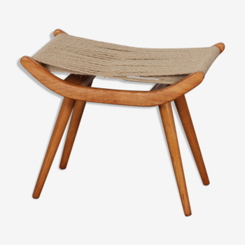 Tabouret en bois et corde édité par Uluv en République tchèque, 1960