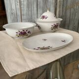 Henneberg service 1777 in white and purple porcelain with a gold rim — set of 3 (1960s)