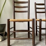 Set of 4 straw chairs from the 50s Dudouyt