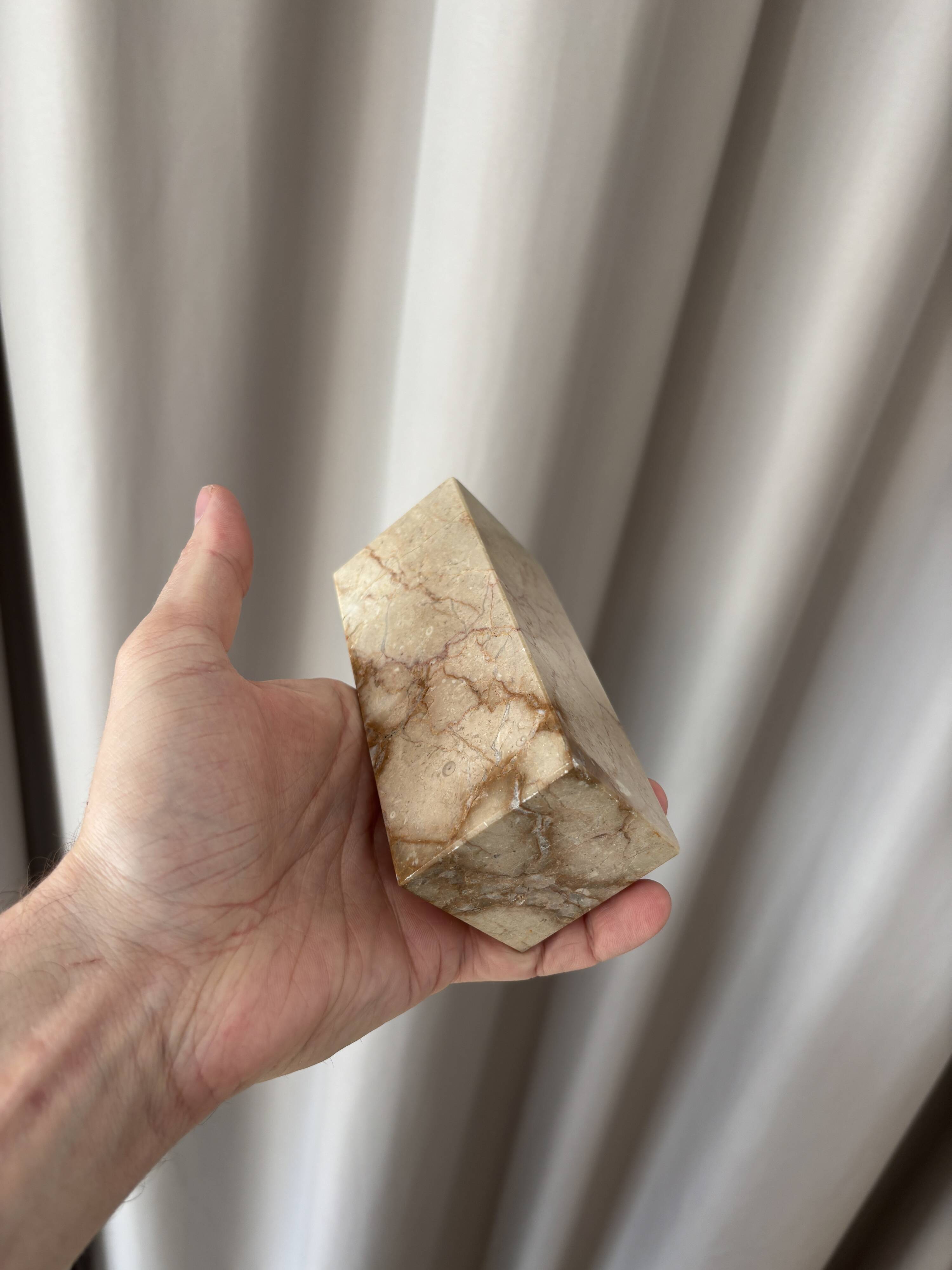 Vintage minimalist beige marble candlestick