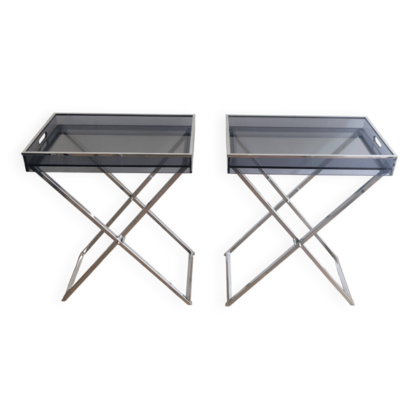 Paire de bouts de canapé en plexiglas et chrome