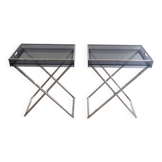 Pair of side tables in plexiglass and chrome