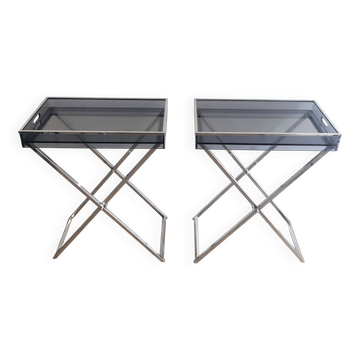 Pair of side tables in plexiglass and chrome