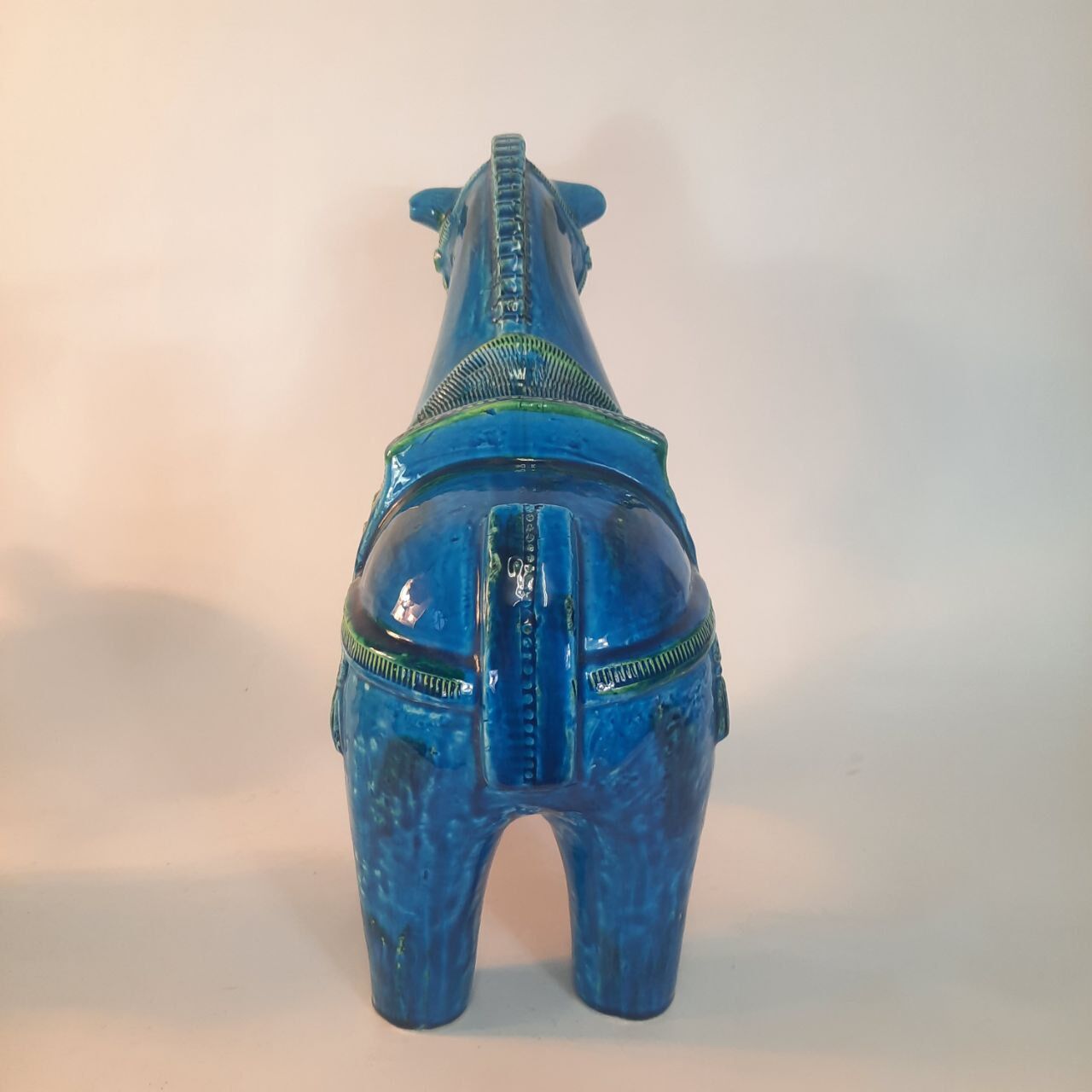Vintage XL horse statue, Aldo Londi for Bitossi, Rimini blue series