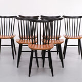 Set off 7 spindle back dining chairs, 1960s