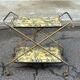 Vintage gold folding wheeled dessert trolley Toile de Jouy 1970s bar furniture