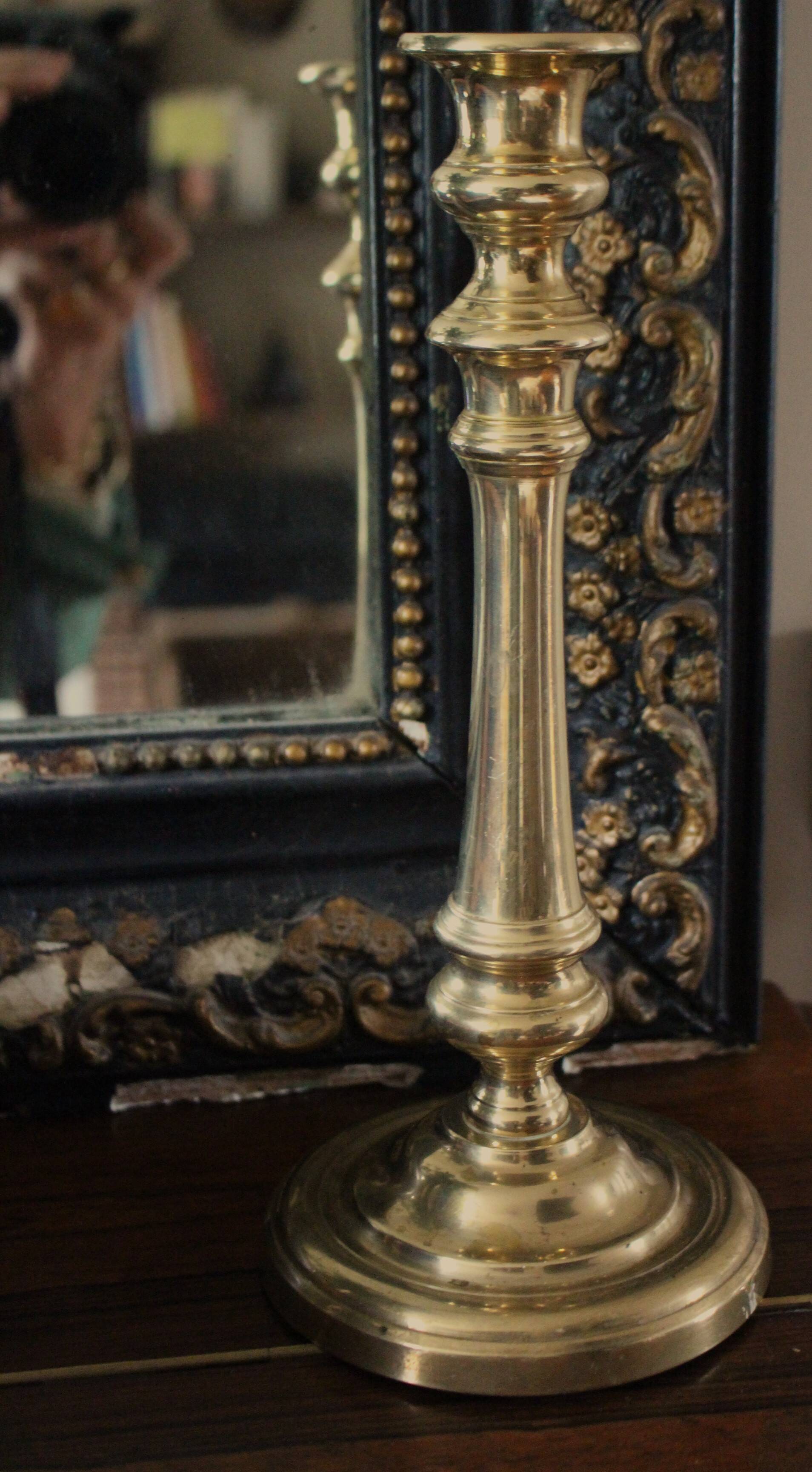 Large brass torch candle holder