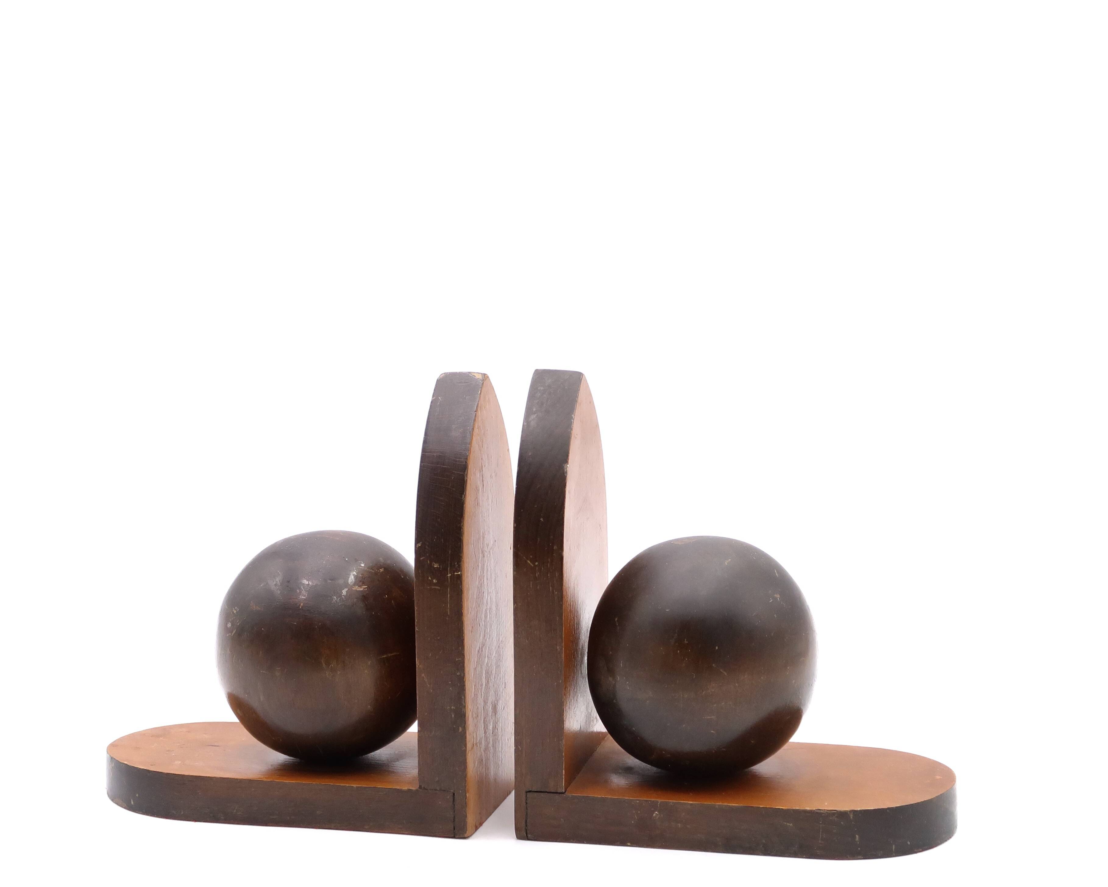 Wooden bookends decorated with spheres, 1950s