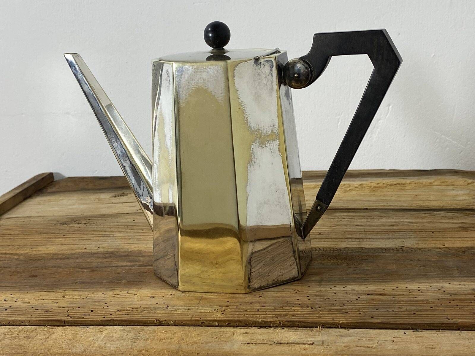 French Art Deco silver-plated coffee pot, octagonal, ebonised wood handle, c. 1925-1935