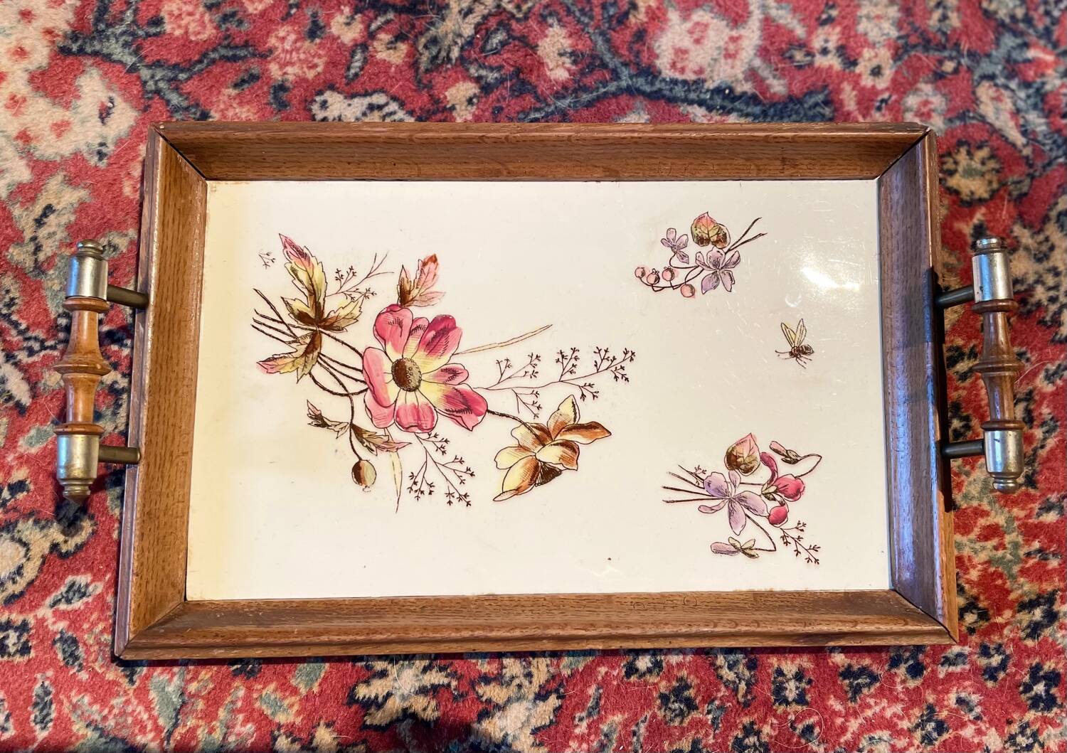 Old wood and ceramic tray 1900