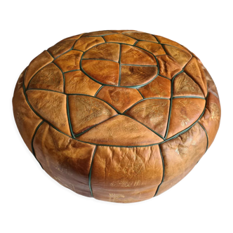 Moroccan pouf in natural leather