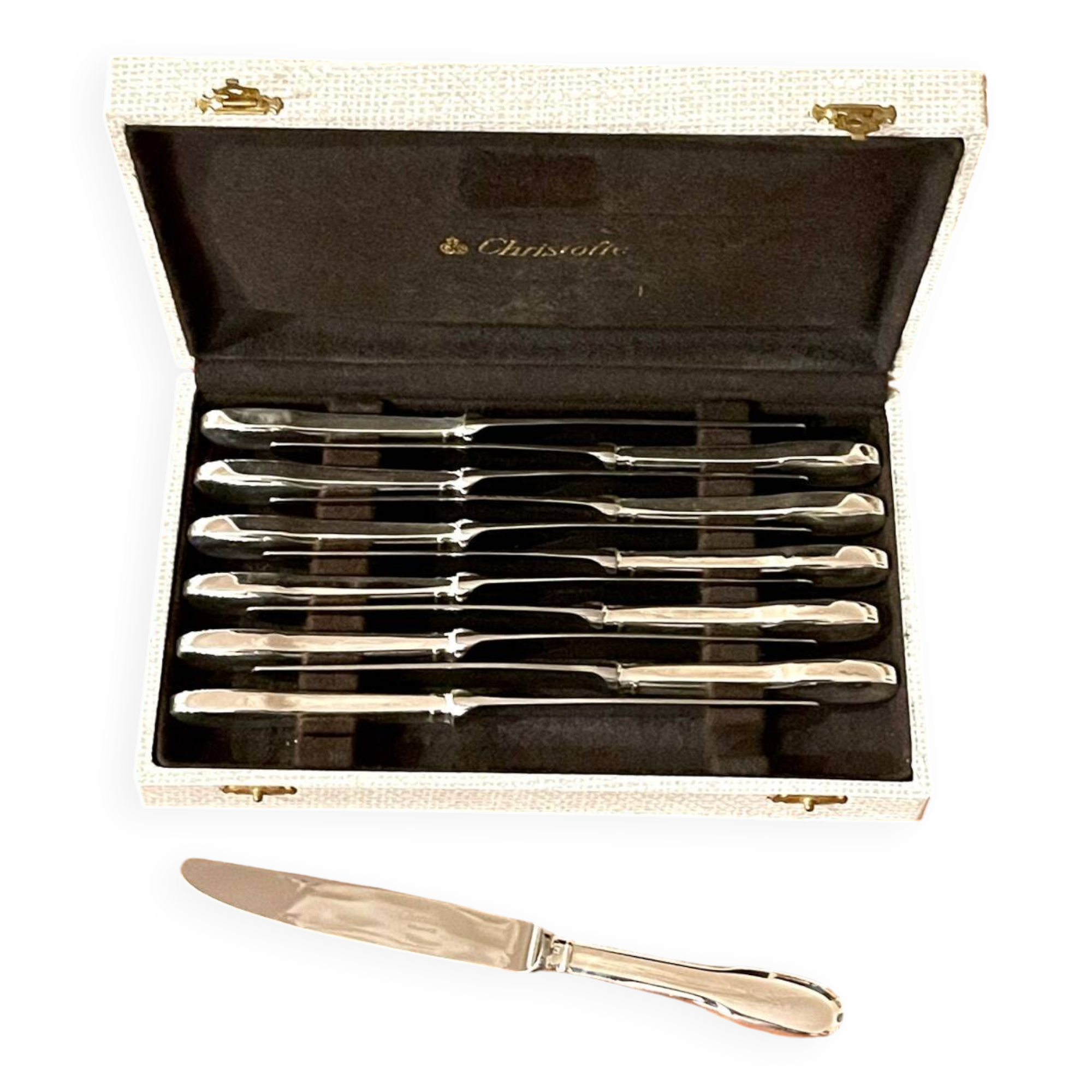 Christofle cluny ,12 couteaux à entremets fromage desserts 19,5 cm excellent état