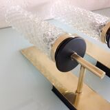 Pair of brass and glass wall lamps tube / vintage 60s-70s