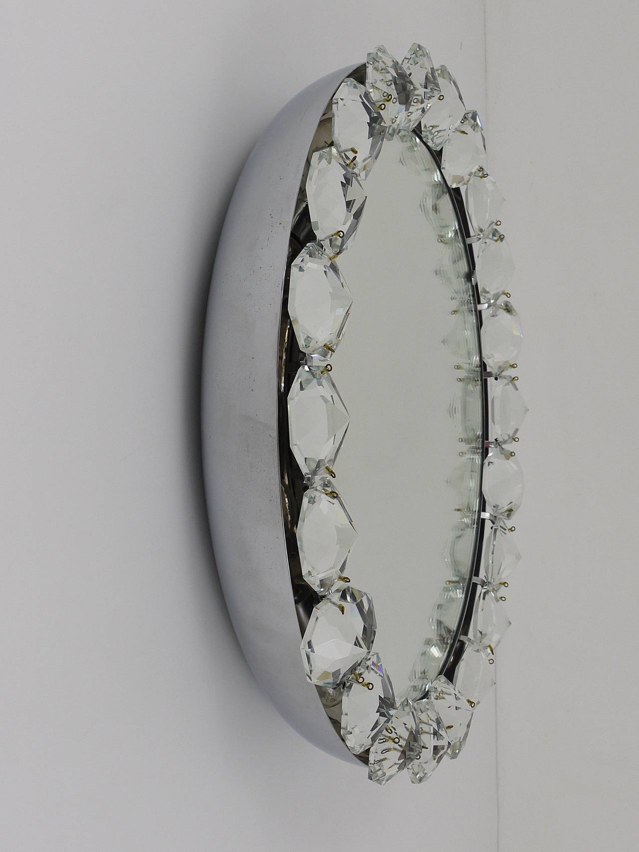 Miroir mural à cristaux diamantés Bakalowits Vienna éclairé par l'arrière, Autriche, années 1950
