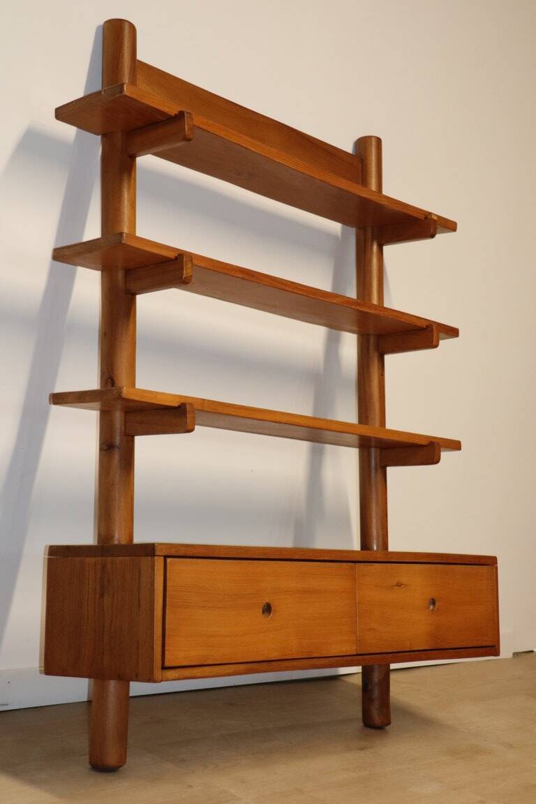 Vintage wall shelf unit in solid elm, 1970s