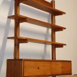Vintage wall shelf unit in solid elm, 1970s