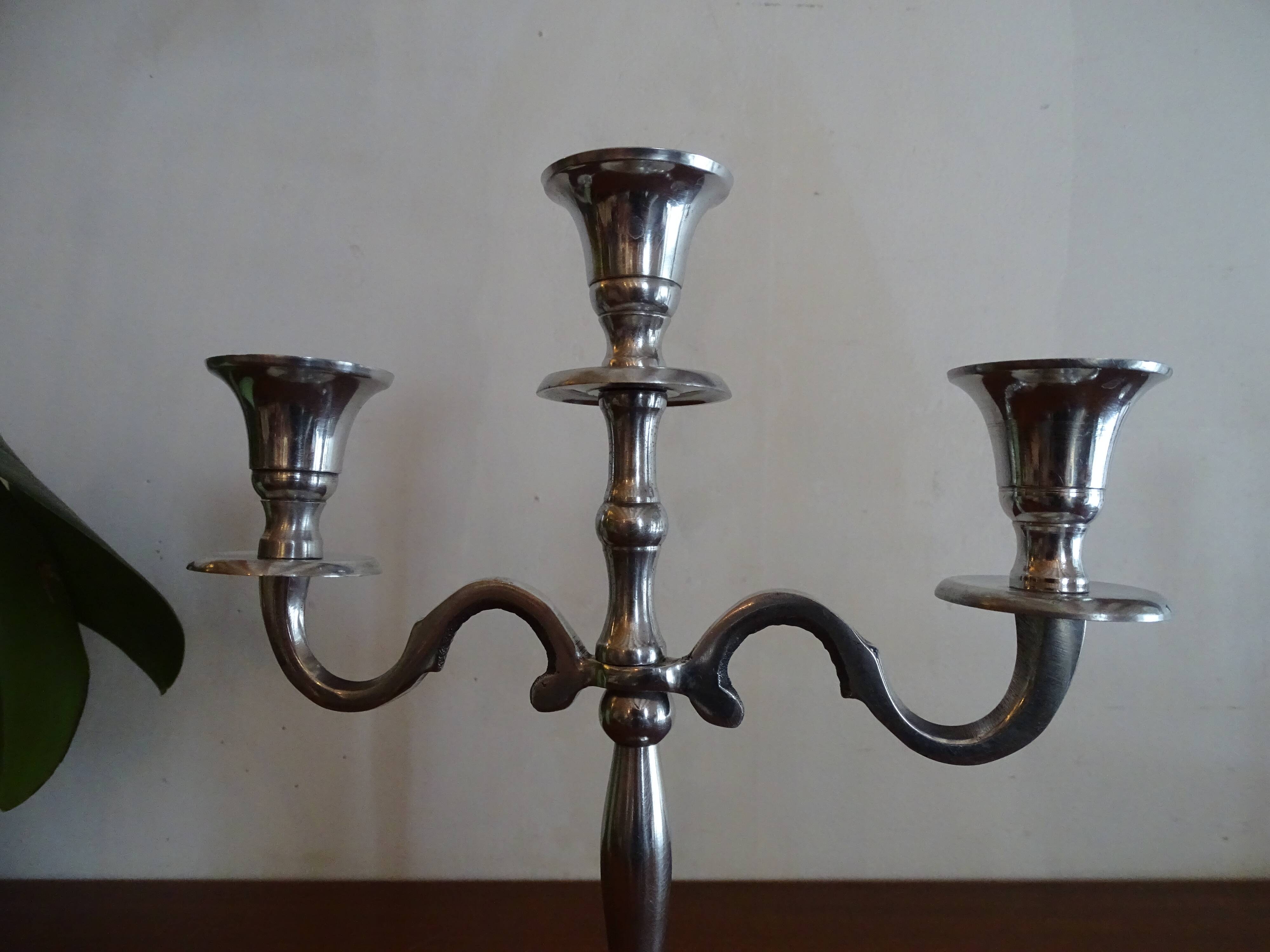 Pair of silver chandeliers alu vintage 3 burners