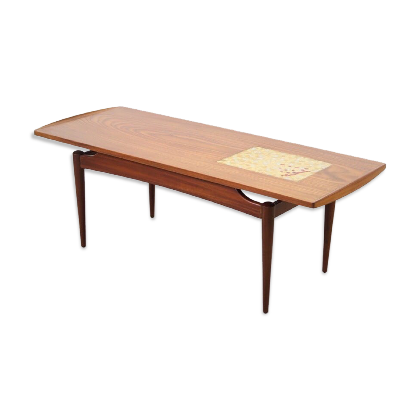 Louis Van Teeffelen teak coffee table with mosaic inlay