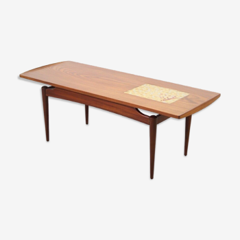 Louis Van Teeffelen teak coffee table with mosaic inlay