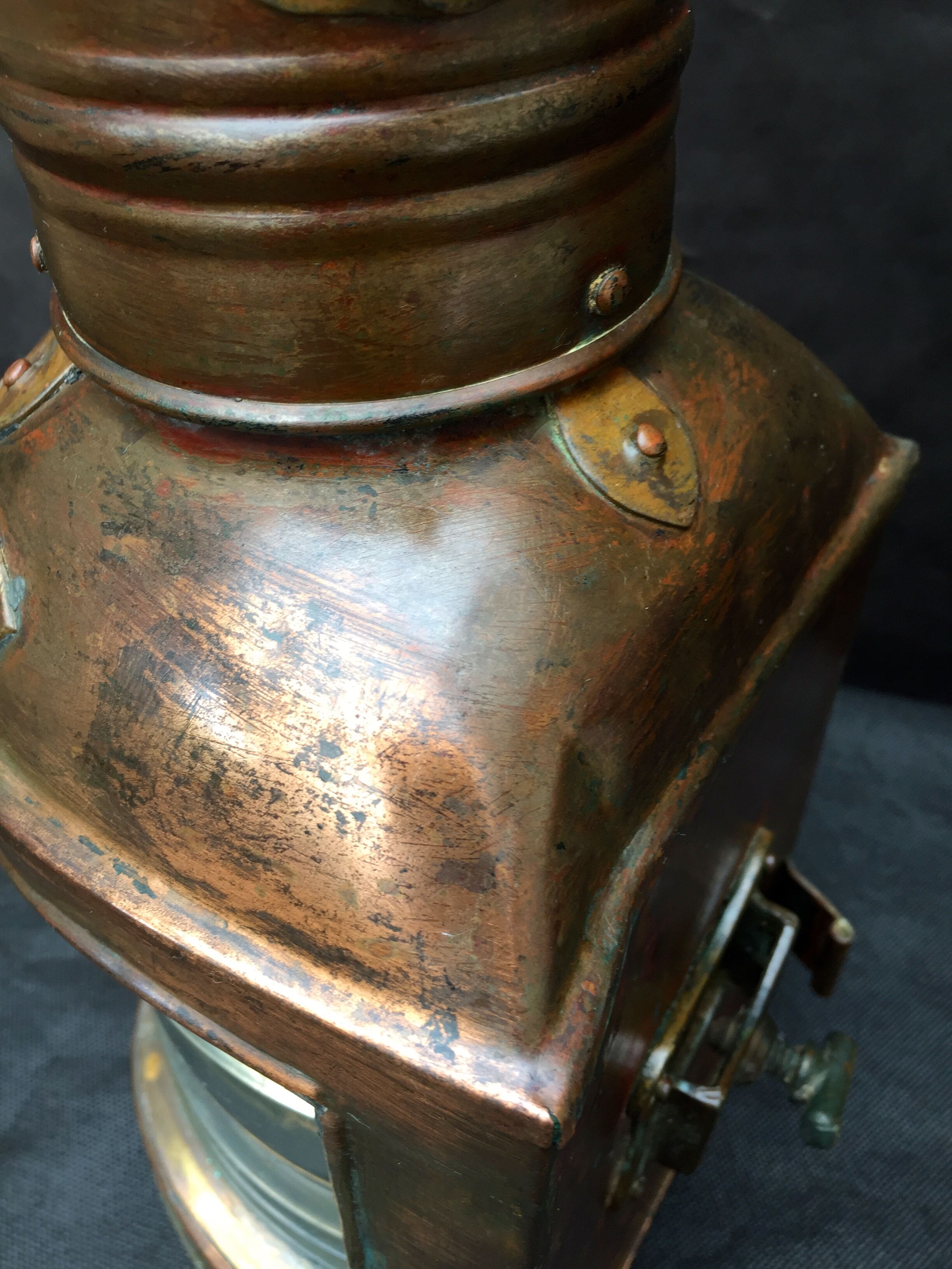 Ancient naval flag lantern in ancient copper semaphore lamp 19th century