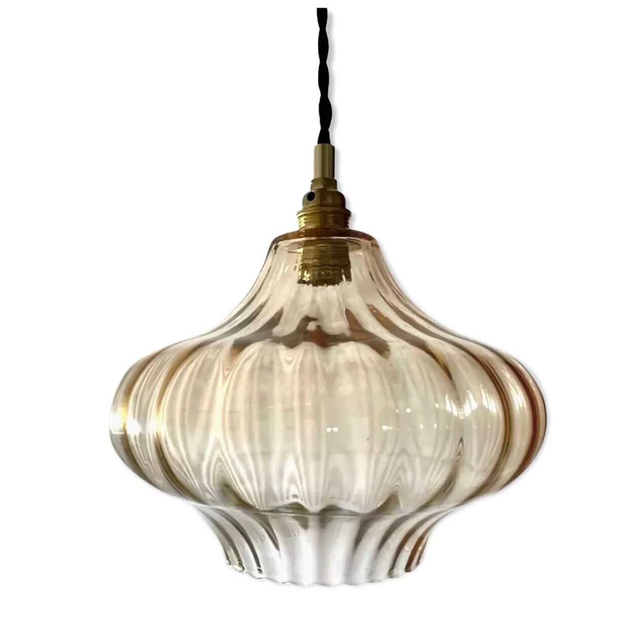 Vintage suspension lamp in gold glass