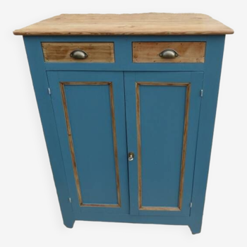 Old Parisian style high cabinet 2 doors 2 drawers in solid wood – Completely revamped