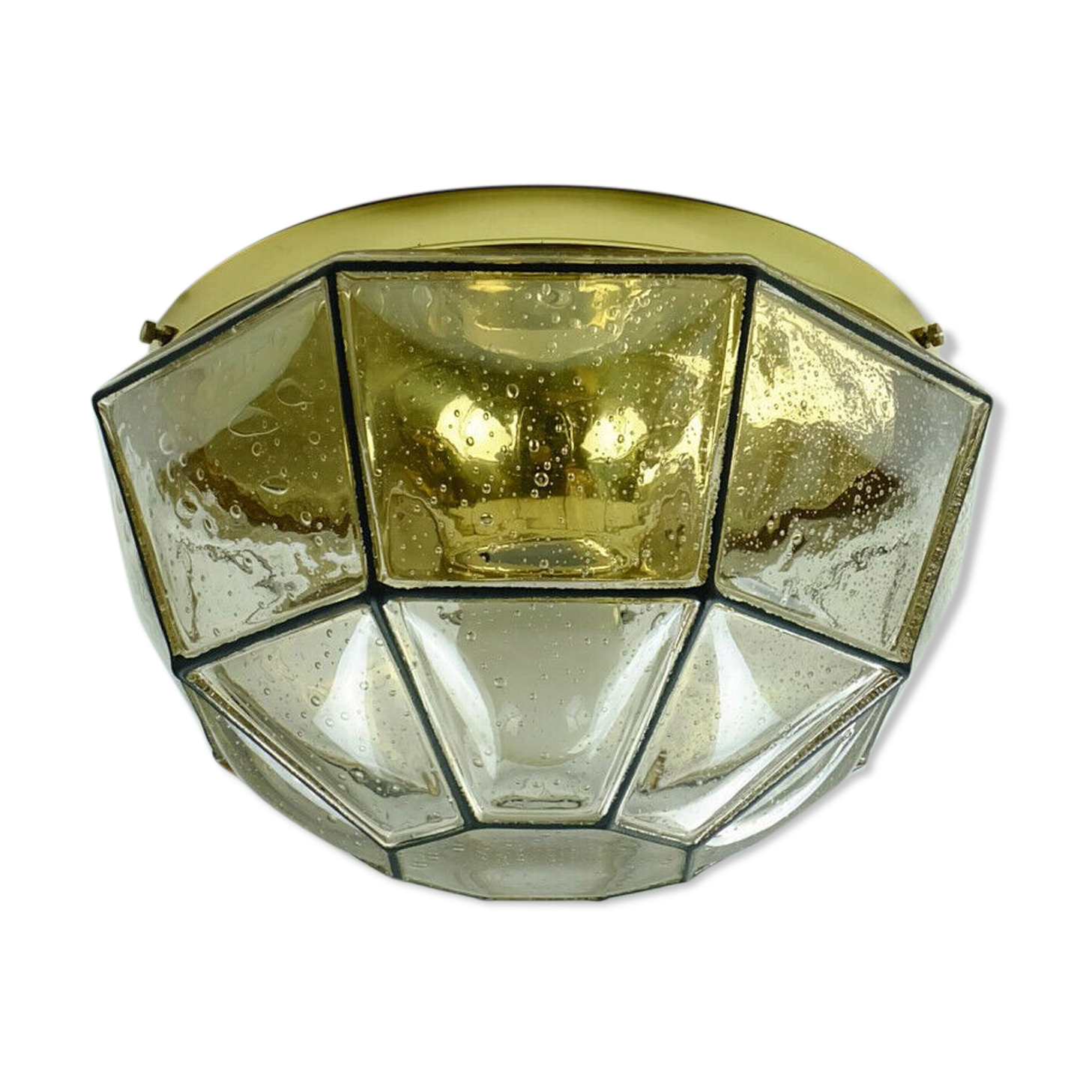 vintage 1960s 70s glashuette limburg CEILING LAMP bubble glass shade and brass