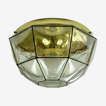 vintage 1960s 70s glashuette limburg CEILING LAMP bubble glass shade and brass