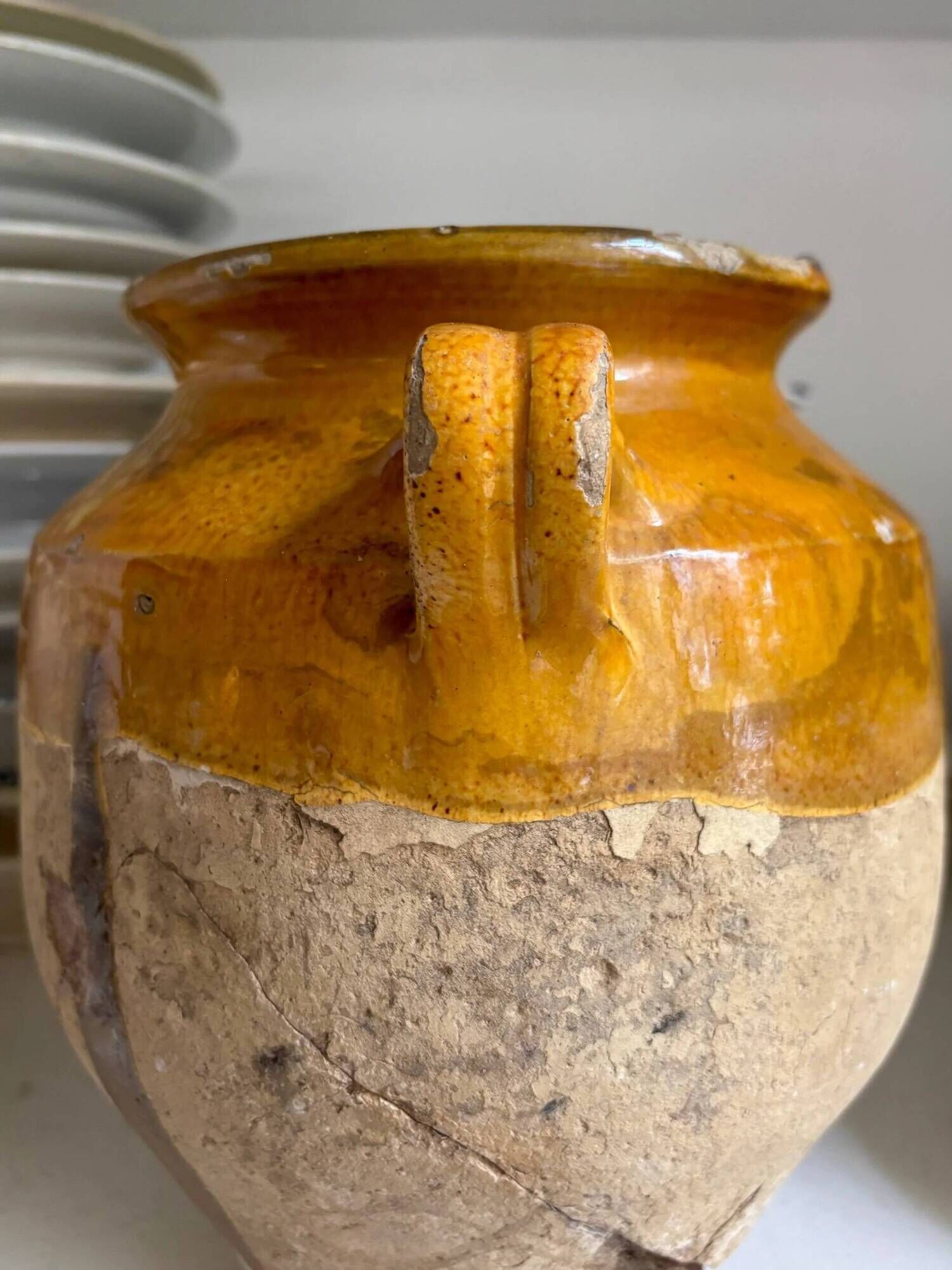 Grease pot, glazed ochre ceramic jar no. 3 - 18th century