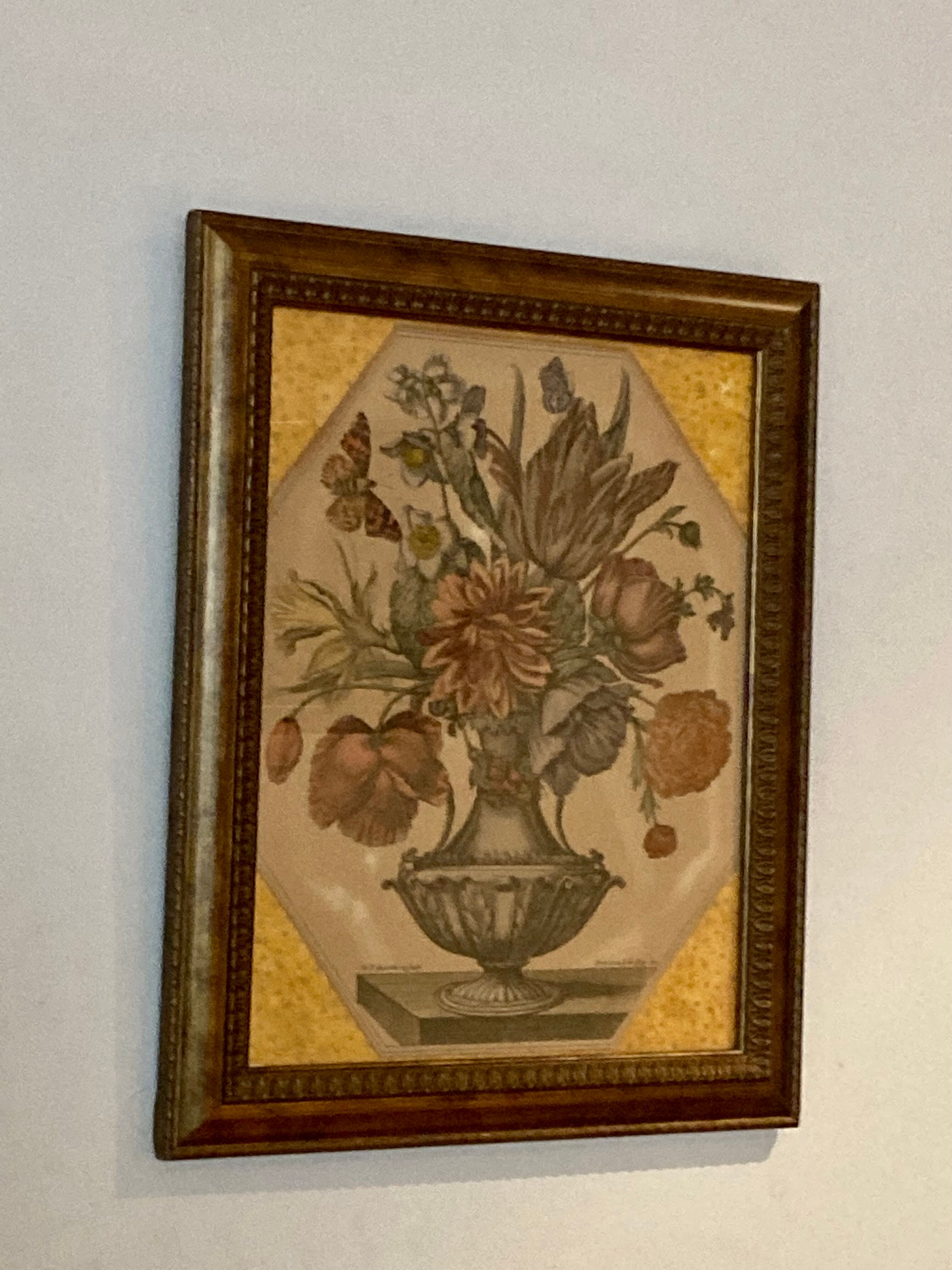 Engraving XVIIth, vase with flowers & butterflies - N. Robert