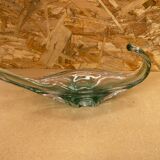 Ancien Vide Poche Coupe Cristal Vert & Transparent Vintage #B087