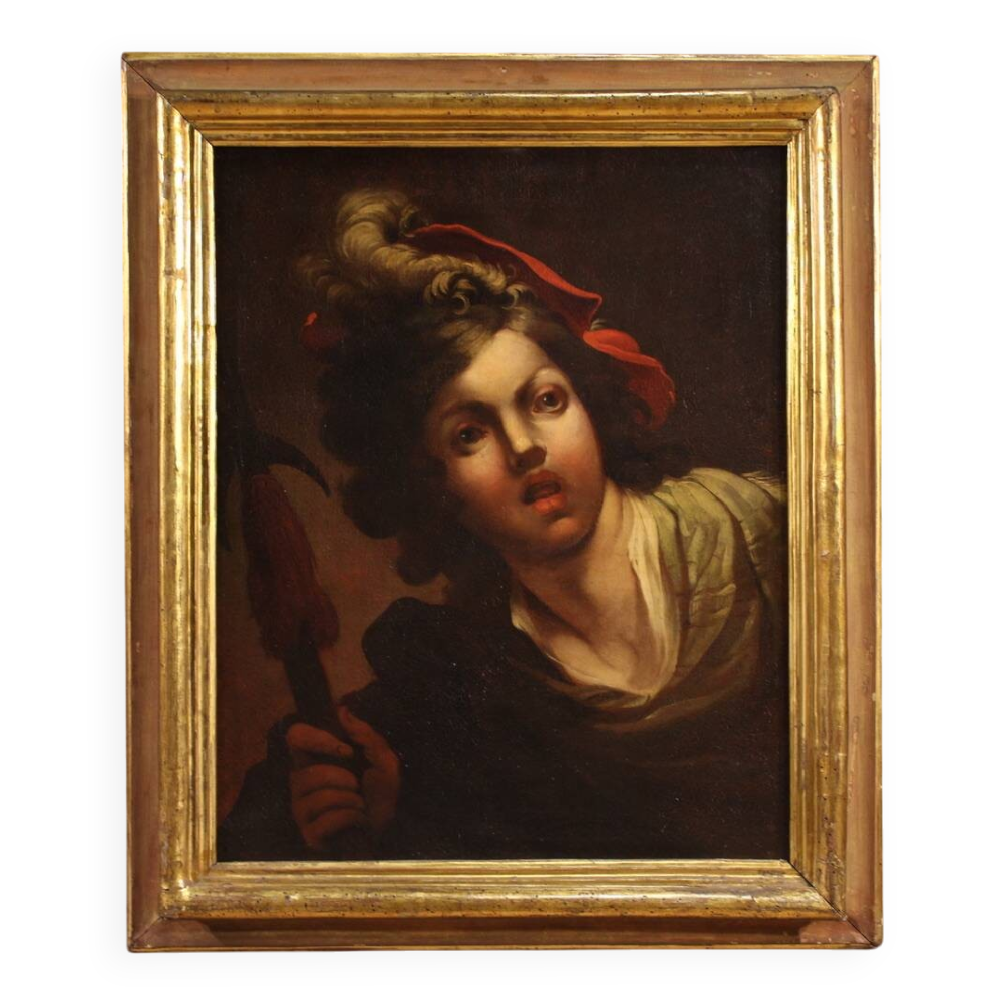 Antique French painting from the 18th century, portrait of a soldier