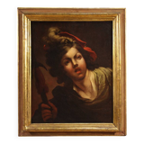 Antique French painting from the 18th century, portrait of a soldier