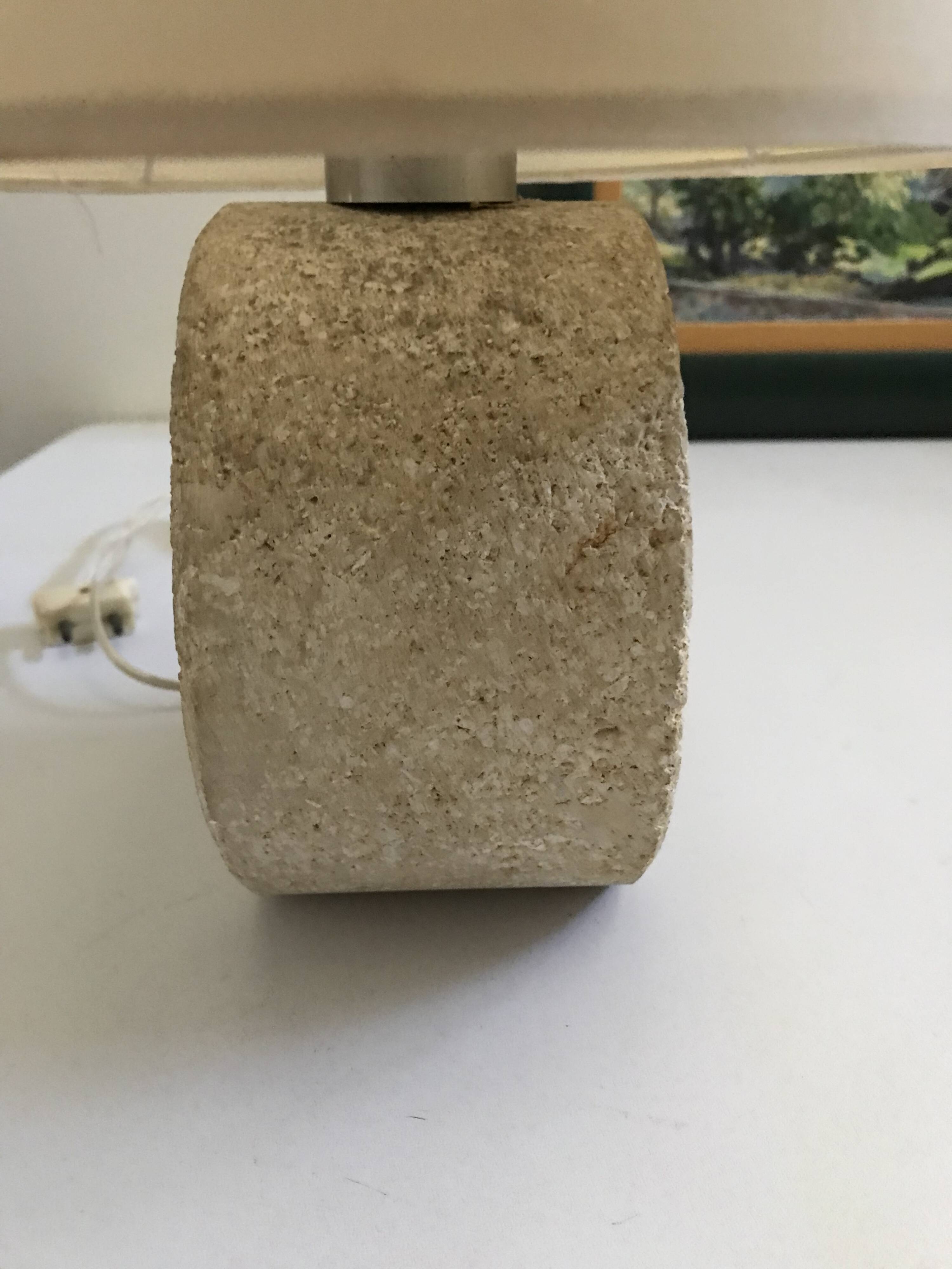 Vintage 70s-80s Lamp - Sculpted Stone Base & Painted Silk Shade