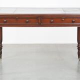 Bureau anglais ancien du XIXe siècle avec plateau en cuir noir