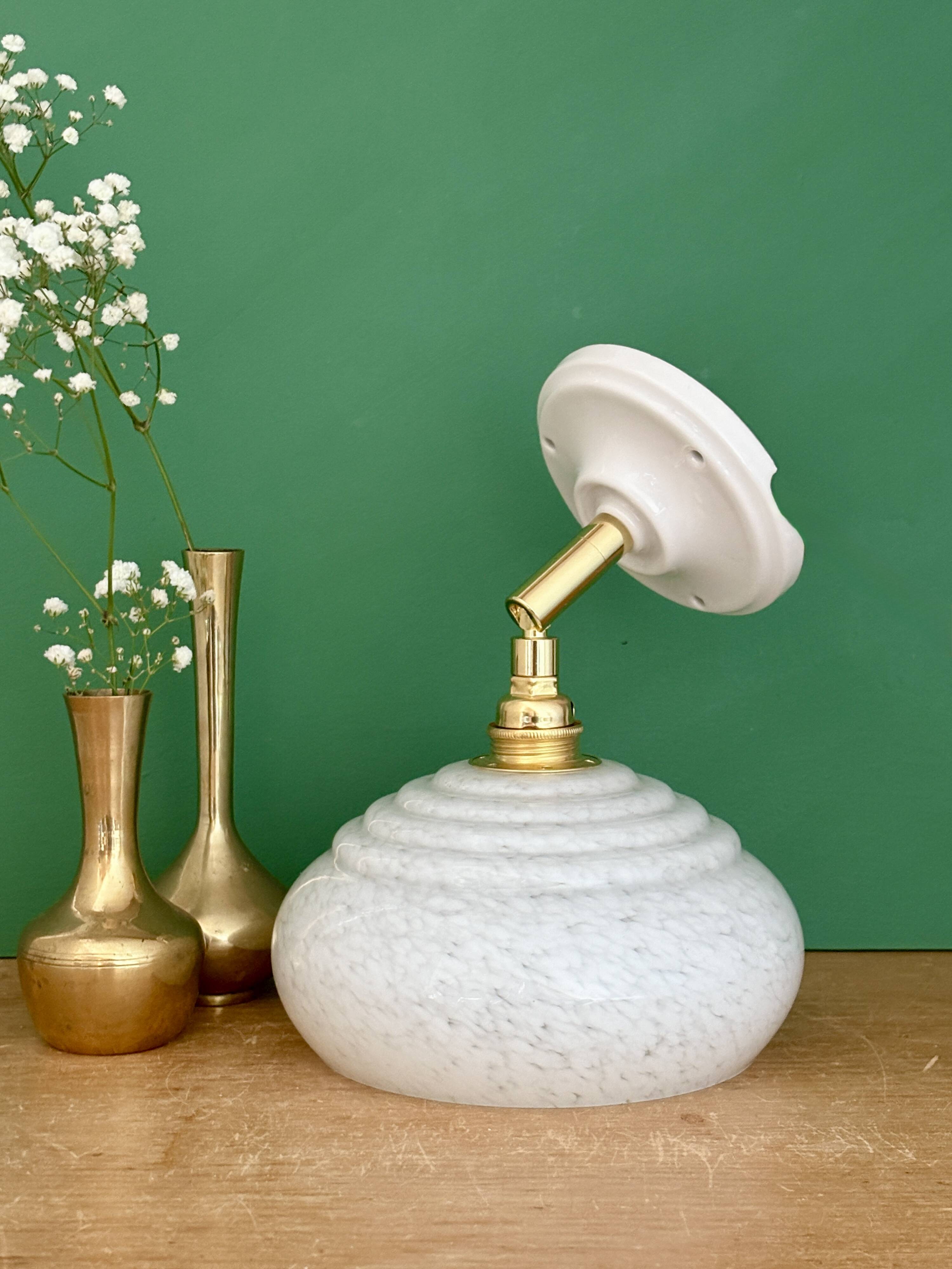 Vintage Clichy glass wall lamp with white shade