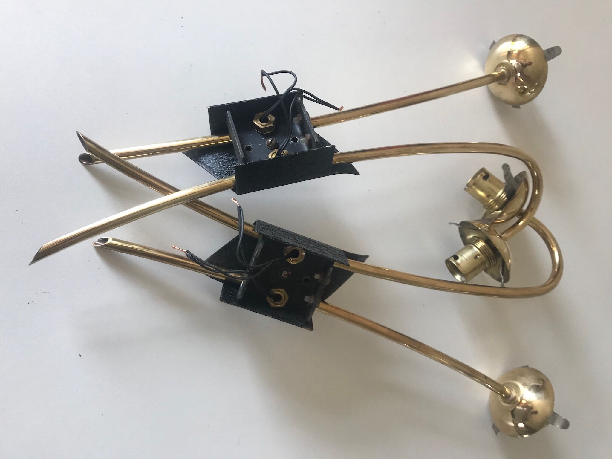 Pair of vintage brass double wall light design 60 years