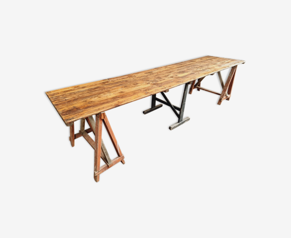 Ancienne table de jardin tréteau 73 x 300 cm | Selency