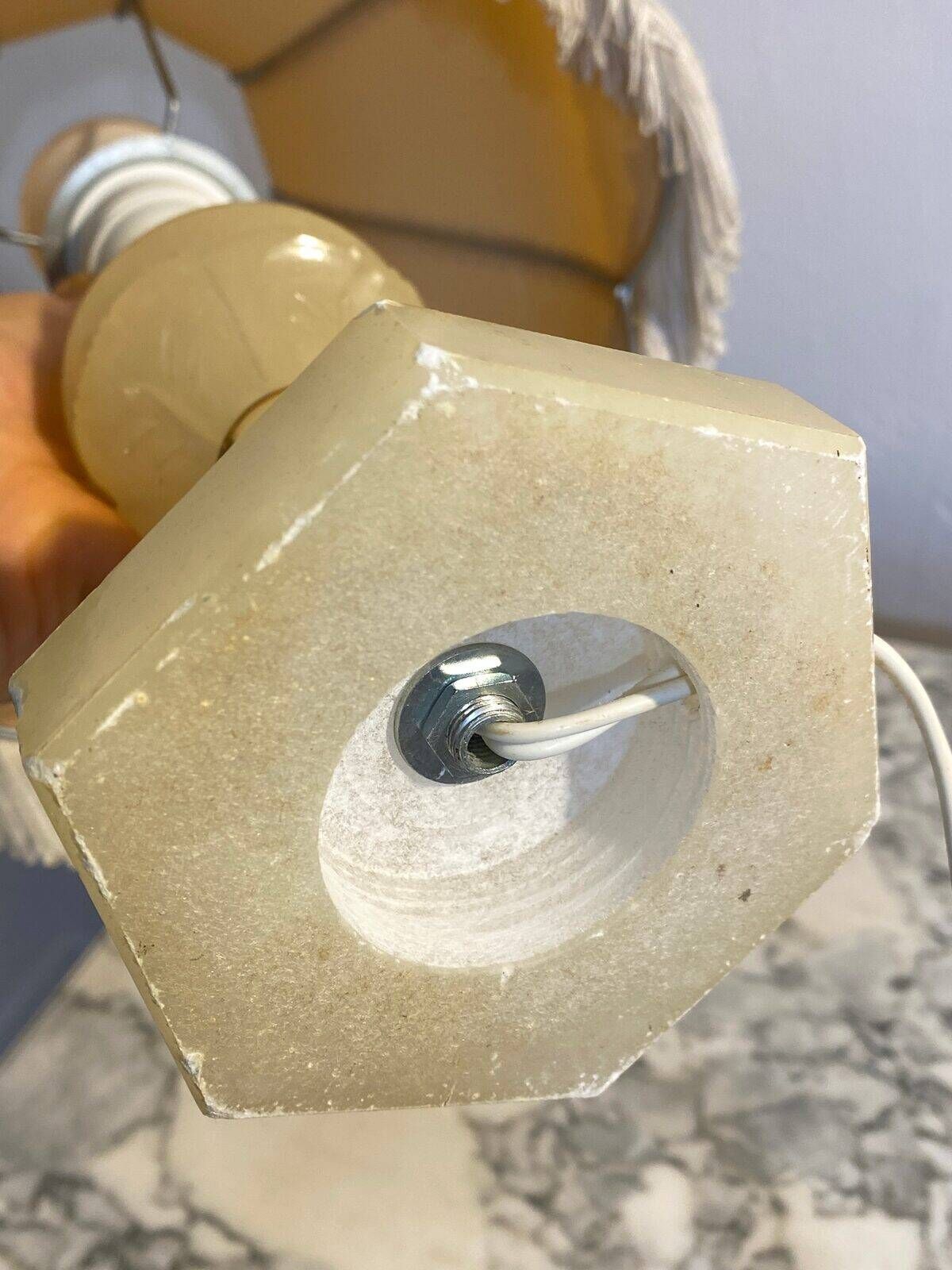 Alabaster lamp, frilled shade with fringes, 1930s-1940s.